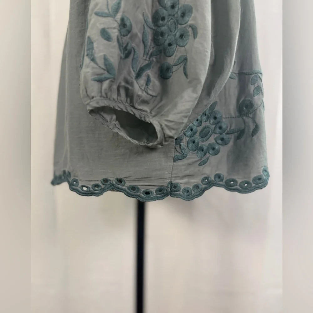 Hazel Sage Green Embroidered Crochet Lace Boho Peasant Blouse Top Size S
